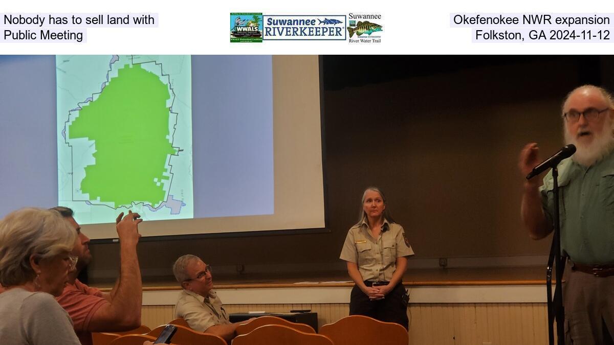 Nobody has to sell land with Okefenokee NWR expansion, Public Meeting, Folkston, GA 2024-11-12