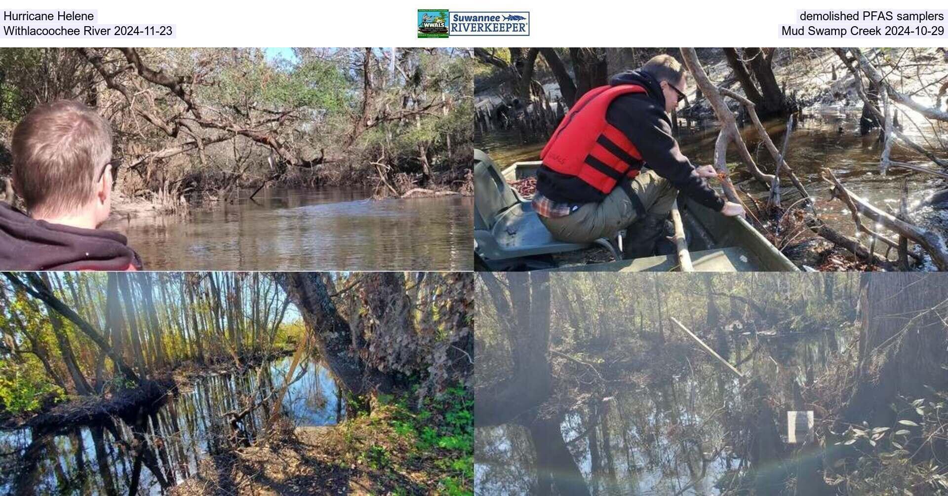 [Hurricane Helene demolished PFAS samplers, Withlacoochee River 2024-11-23, Mud Swamp Creek 2024-10-29]