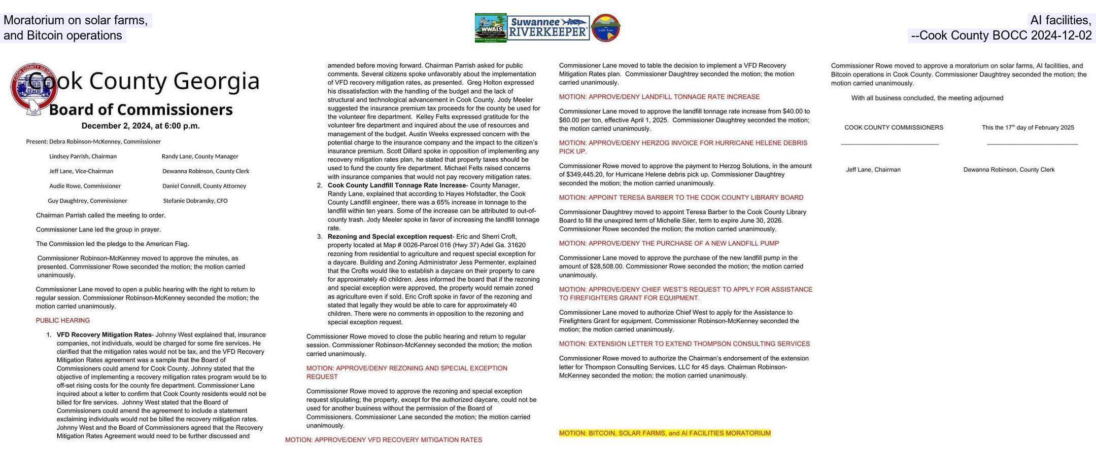 Moratorium on solar farms, AI facilities, and Bitcoin operations --Cook County BOCC 2024-12-02