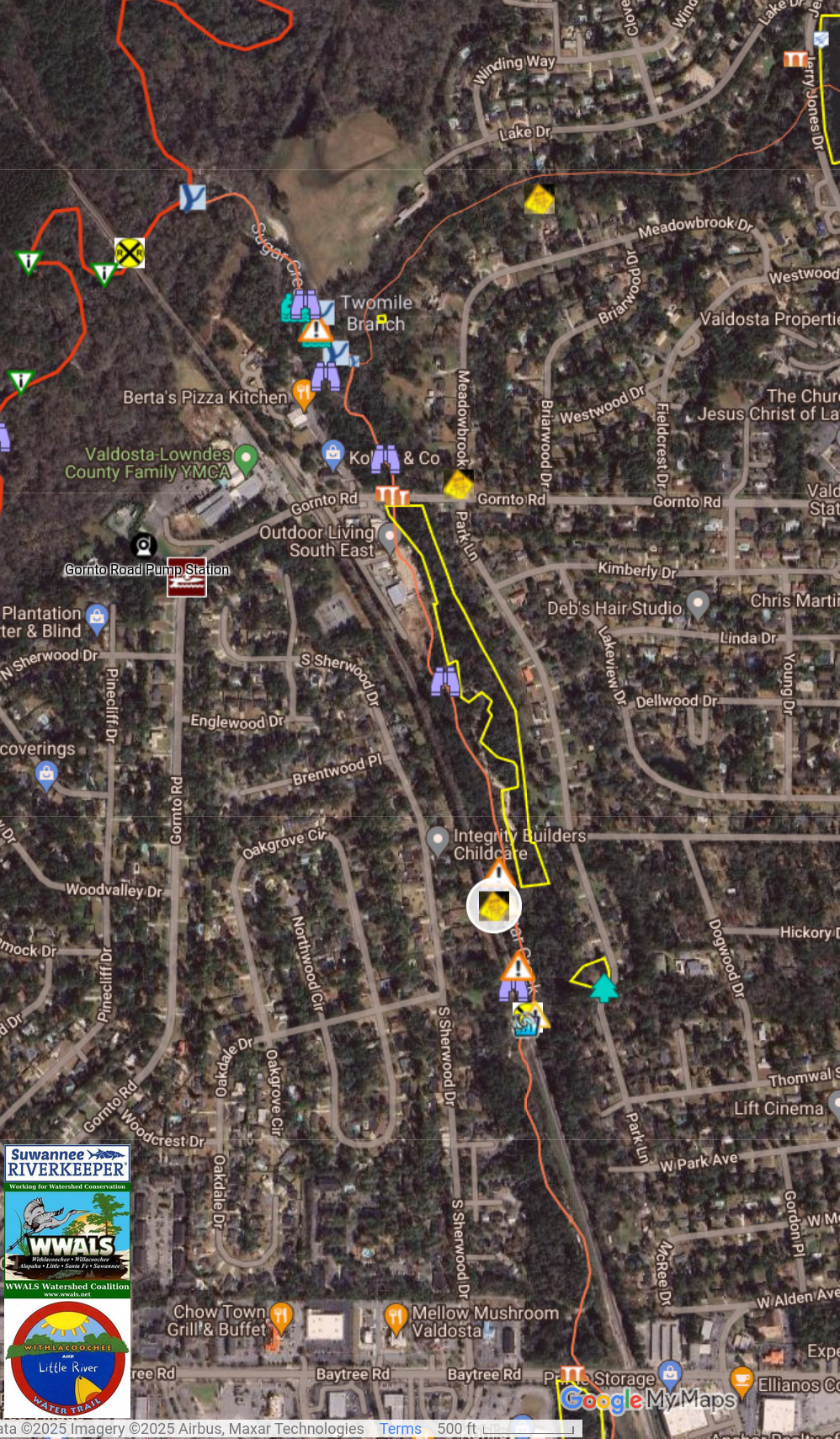Map: Spill Location, Sugar Creek, between Baytree and Gornto Roads --WLRWT 2025-01-08
