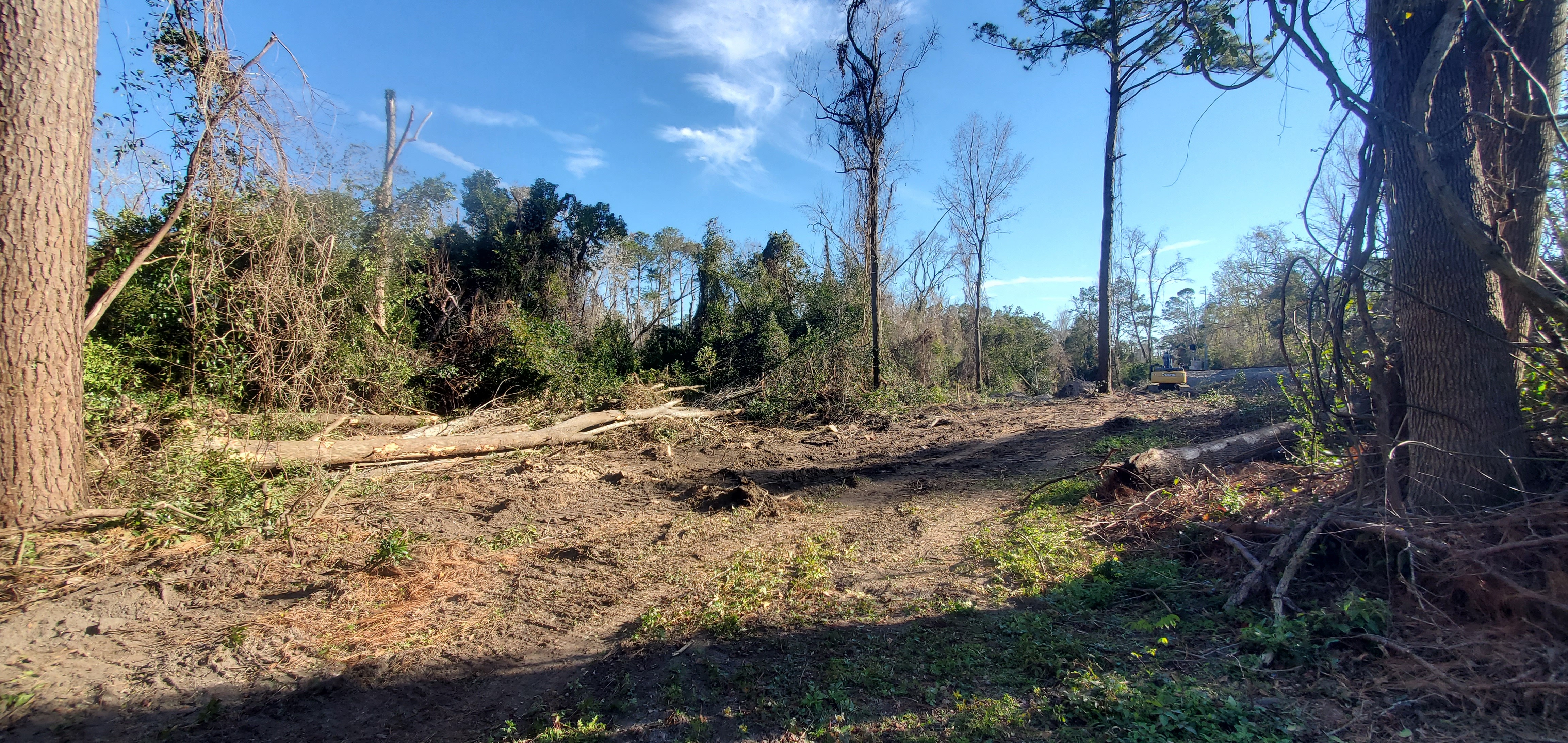 Wide clearing and digger near RR signal, 2025:01:07 15:17:47, 30.8550911, -83.3156923