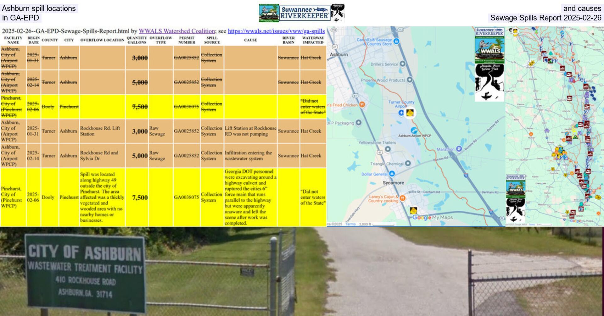 [Ashburn spill locations and causes, in GA-EPD Sewage Spills Report 2025-02-26]