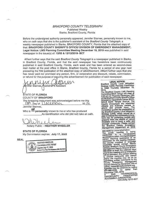 Legal Notice: LMS Planning Committee Meeting December 19, 2019 was published in said