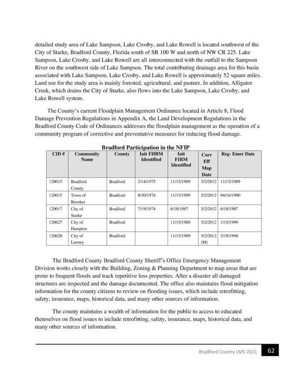 The County‘s current Floodplain Management Ordinance located in Article 8, Flood
