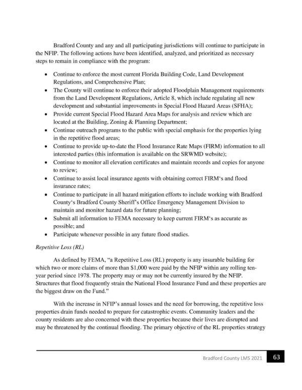 e The County will continue to enforce their adopted Floodplain Management requirements