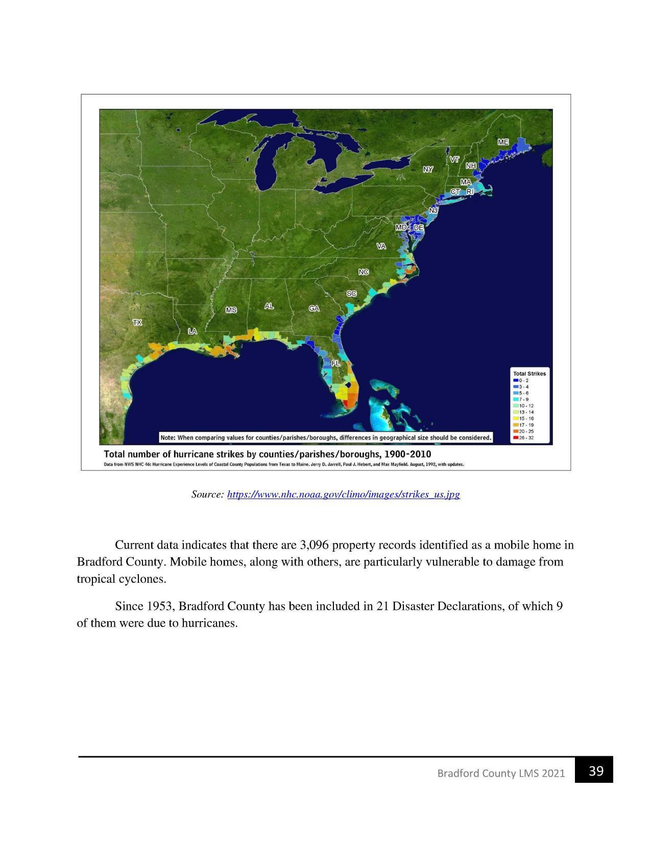 Total number of hurricane strikes by counties/parishes/boroughs, 1900-2010