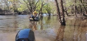 [Phil Royce negotiating waves at Langdale Cates Circle Private Boat Ramp, 2025:03:22 11:40:48, 30.8285616, -83.4159184]