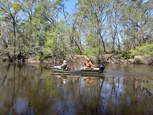 [Phil Hubbard and jsq in Suwannee Riverkeeper jon boat and 9.9hp outboard --Phil Royce, 2025:03:22 12:32:06]