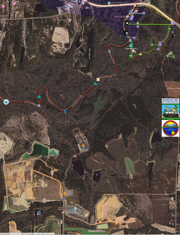 [Map: Troupville Boat Ramp to Paul Deloach private boat ramp, Little and Withlacoochee Rivers --WLRWT]