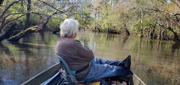 [Phil Hubbard on the Little River downstream, 2025:03:22 10:43:51, 30.8502557, -83.3486093]
