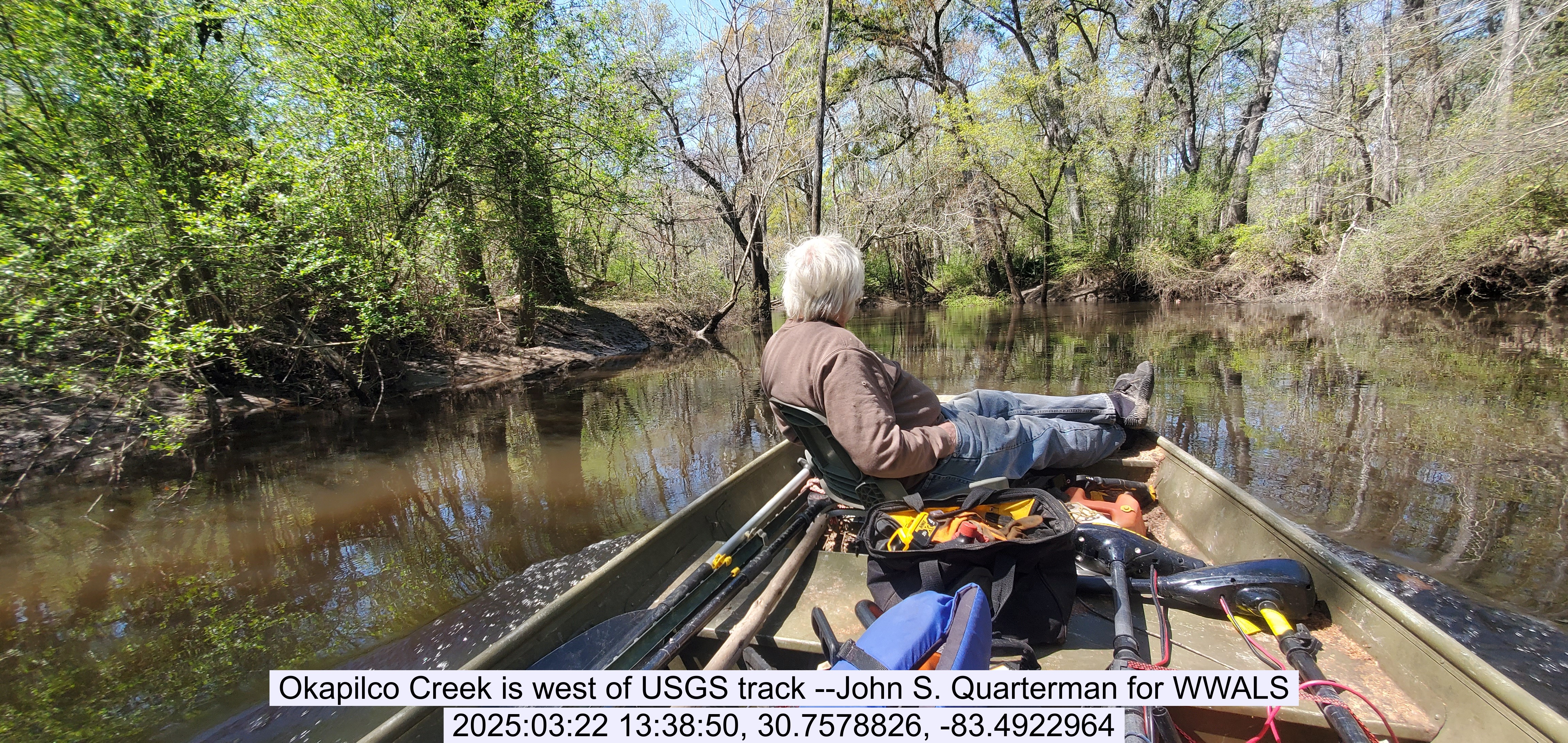Okapilco Creek is west of USGS track --John S. Quarterman for WWALS, 2025:03:22 13:38:50, 30.7578826, -83.4922964