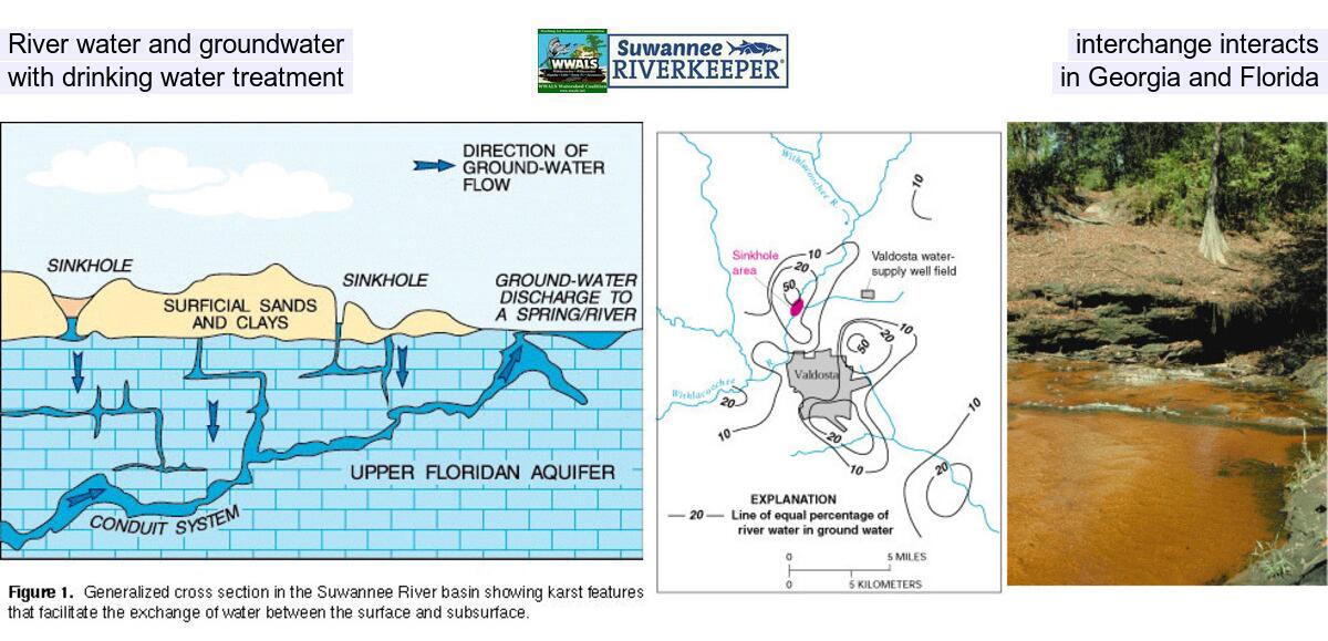 River water and groundwater interchange interacts with drinking water treatment in Georgia and Florida