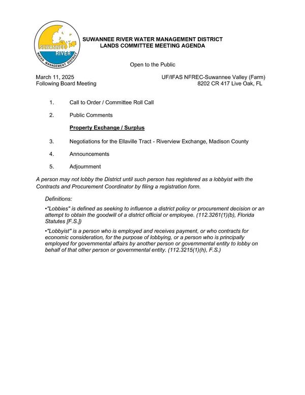 [Agenda, SRWMD Lands Committee, 2025-03-11]