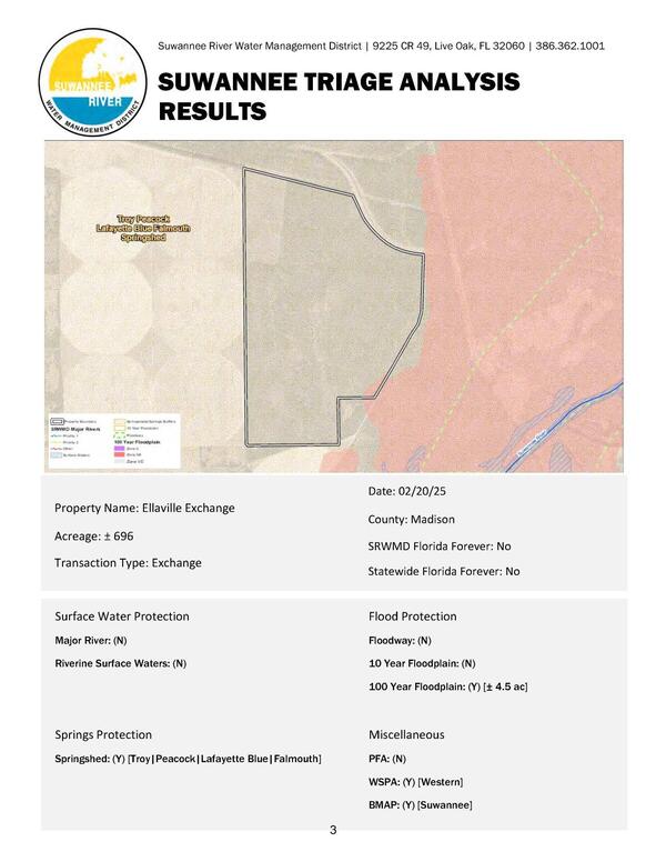 SUWANNEE TRIAGE ANALYSIS: the SRWMD tract to exchange