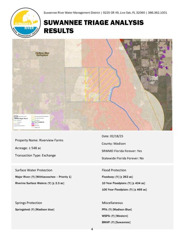 SUWANNEE TRIAGE ANALYSIS: Riverview Farms offered in exchange