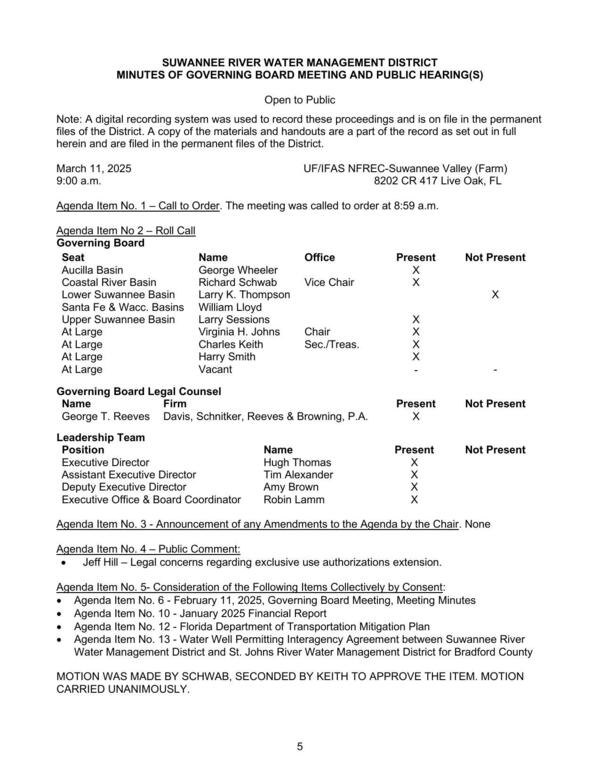 [Attendance and Consent Agenda]