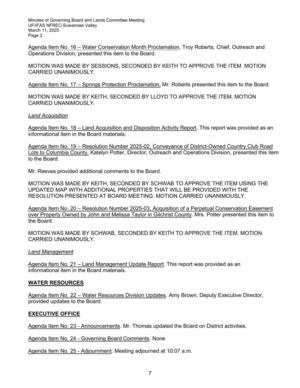 [No. 19 – Conveyance of District-Owned Country Club Road Lots to Columbia County. No. 21 – Acquisition of a Perpetual Conservation Easement over Property Owned by John and Melissa Taylor in Gilchrist County.]