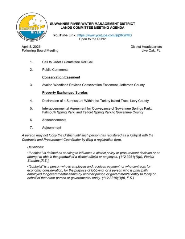 [LANDS COMMITTEE MEETING AGENDA]