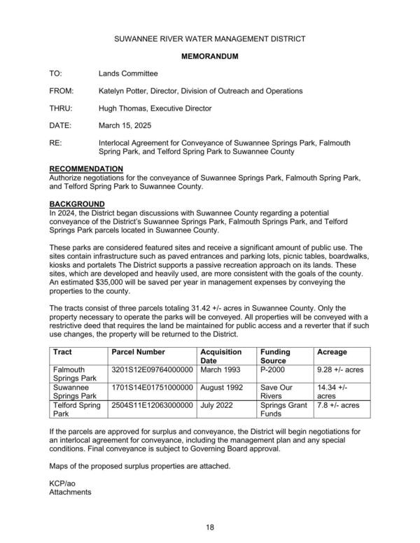 [An estimated $35,000 will be saved per year in management expenses by conveying the properties to the county.]