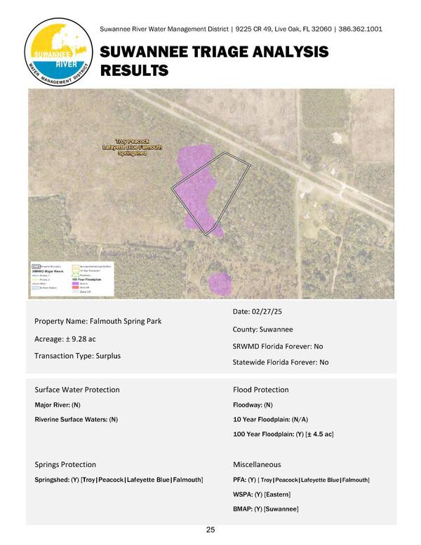 [Falmouth Spring Park, SUWANNEE TRIAGE ANALYSIS]