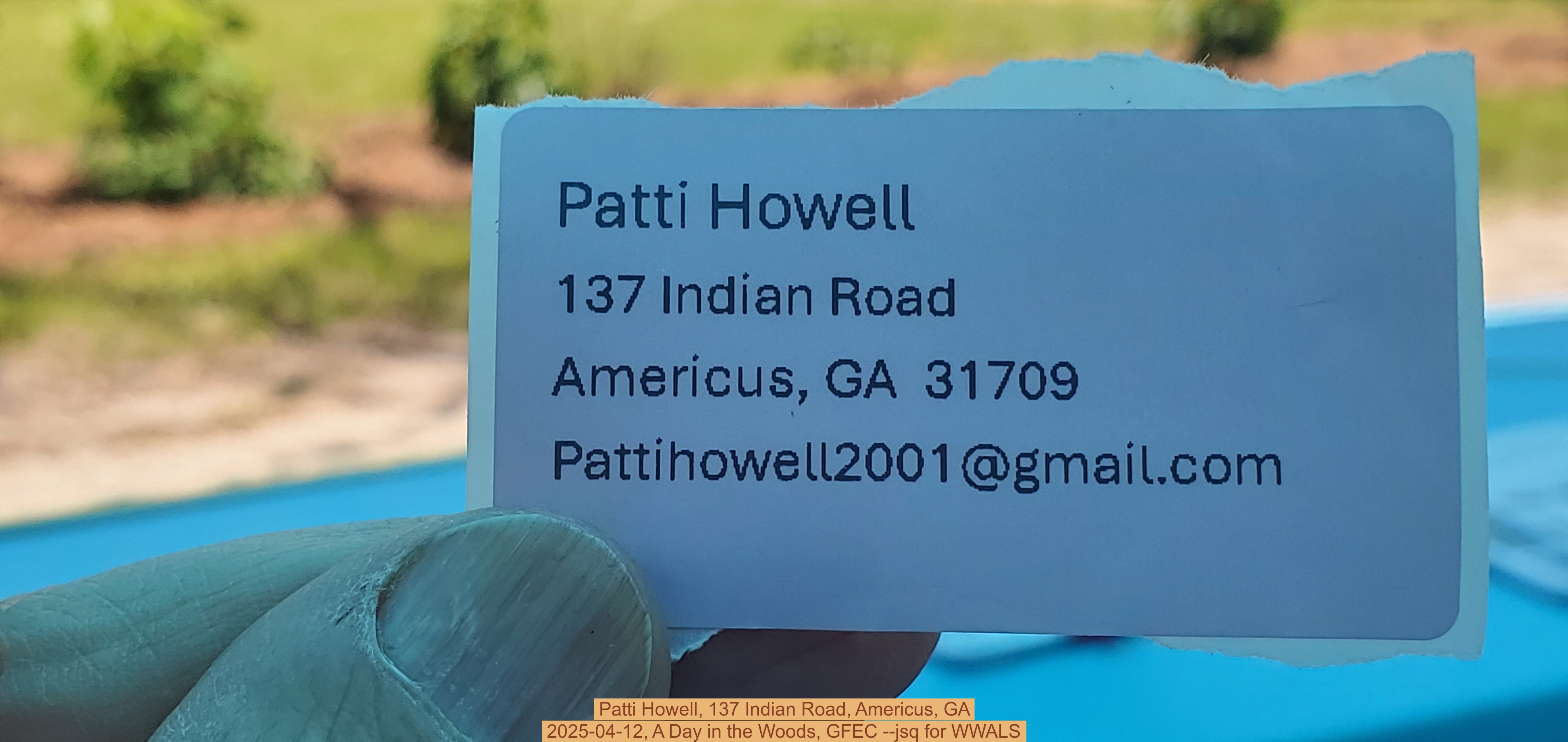 Patti Howell, 137 Indian Road, Americus, GA, 2025-04-12, A Day in the Woods, GFEC --jsq for WWALS