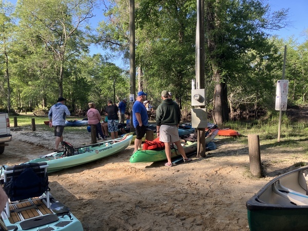 [Boats at the WWALS signs for the Withlacoochee and Little River Water Trail --Gretchen Quarterman]