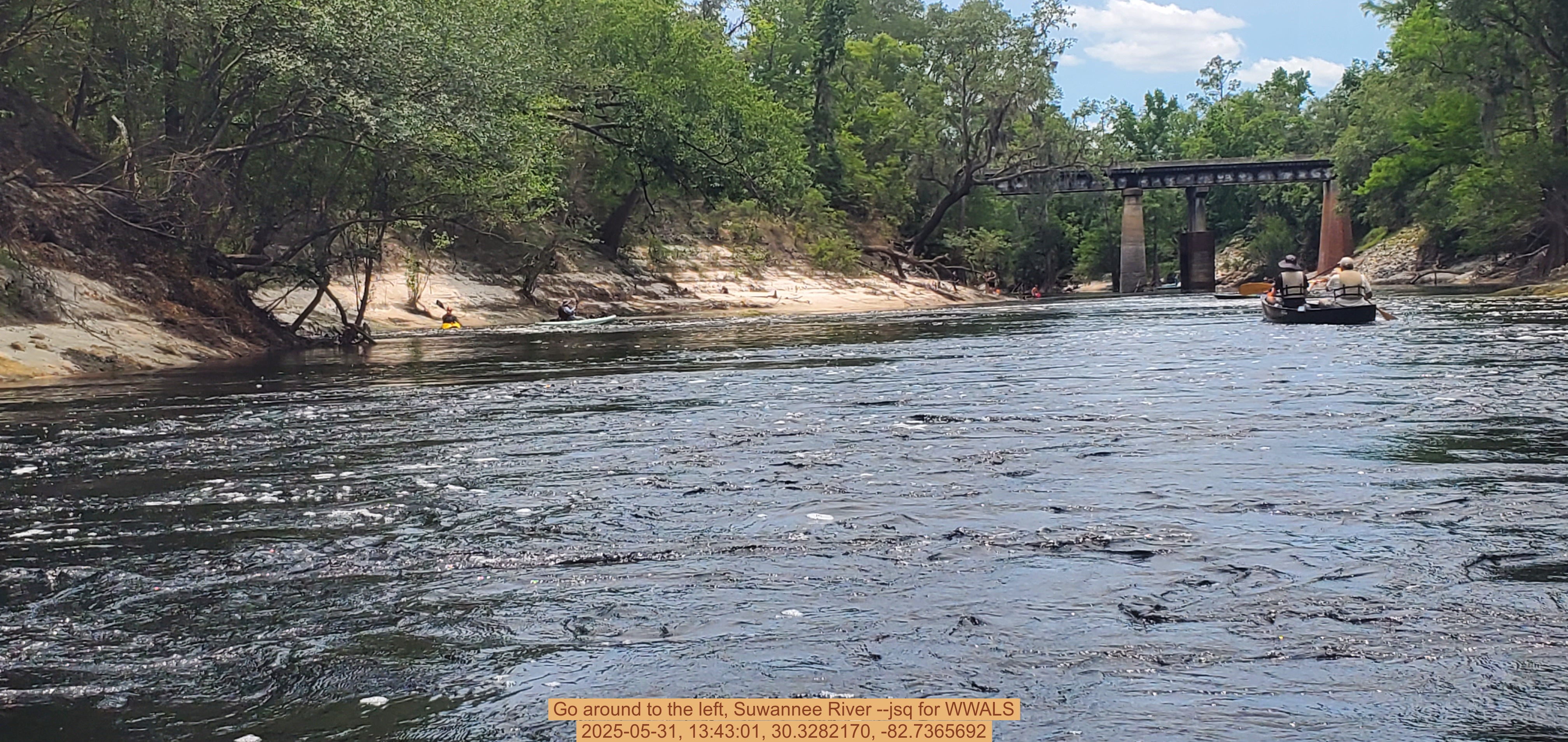 Go around to the left, Suwannee River --jsq for WWALS, 2025-05-31, 13:43:01, 30.3282170, -82.7365692