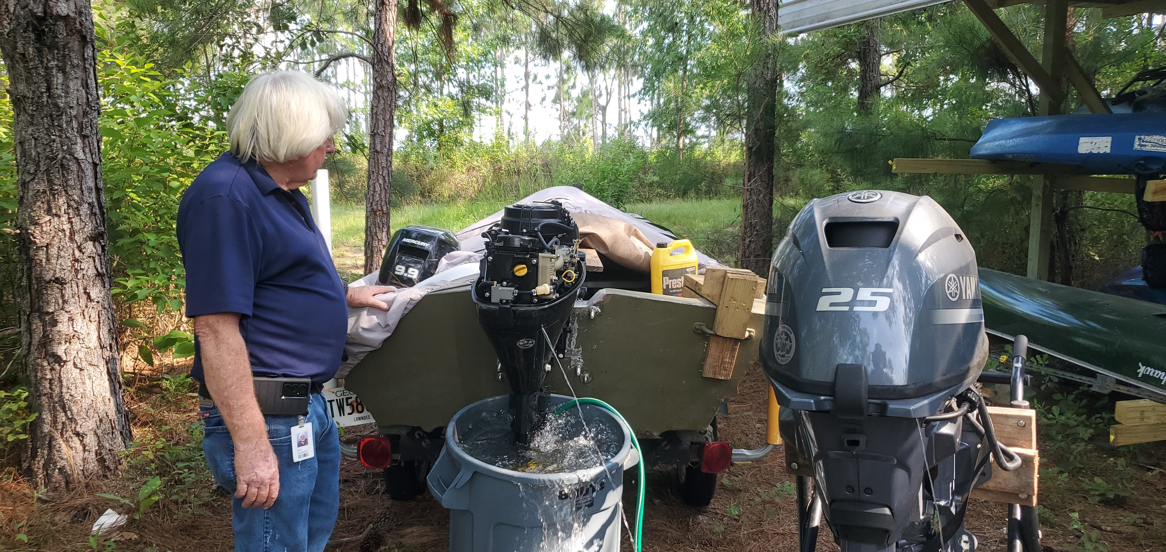 Both outboards running