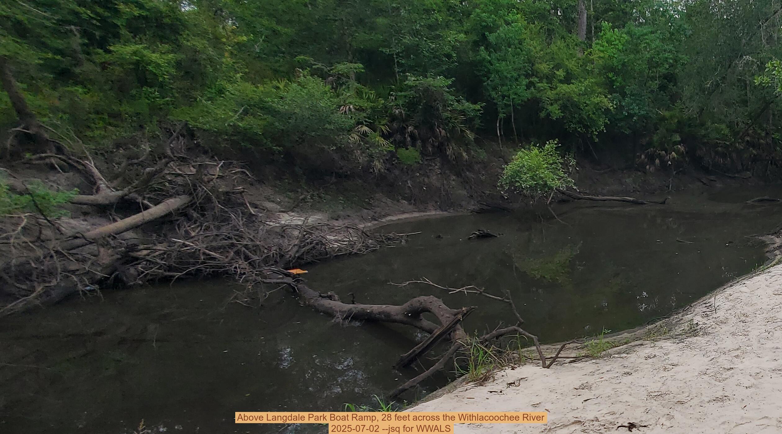 Above Langdale Park Boat Ramp, 28 feet across the Withlacoochee River, 2025-07-02 --jsq for WWALS