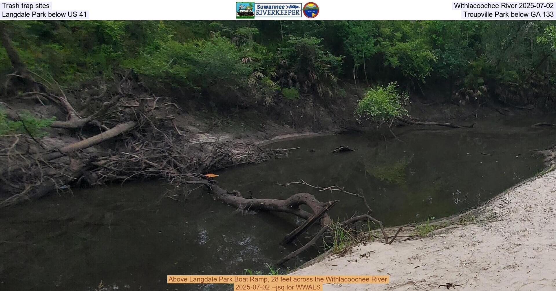 Trash trap sites, Withlacoochee River 2025-07-02, Langdale Park below US 41, Troupville Park below GA 133