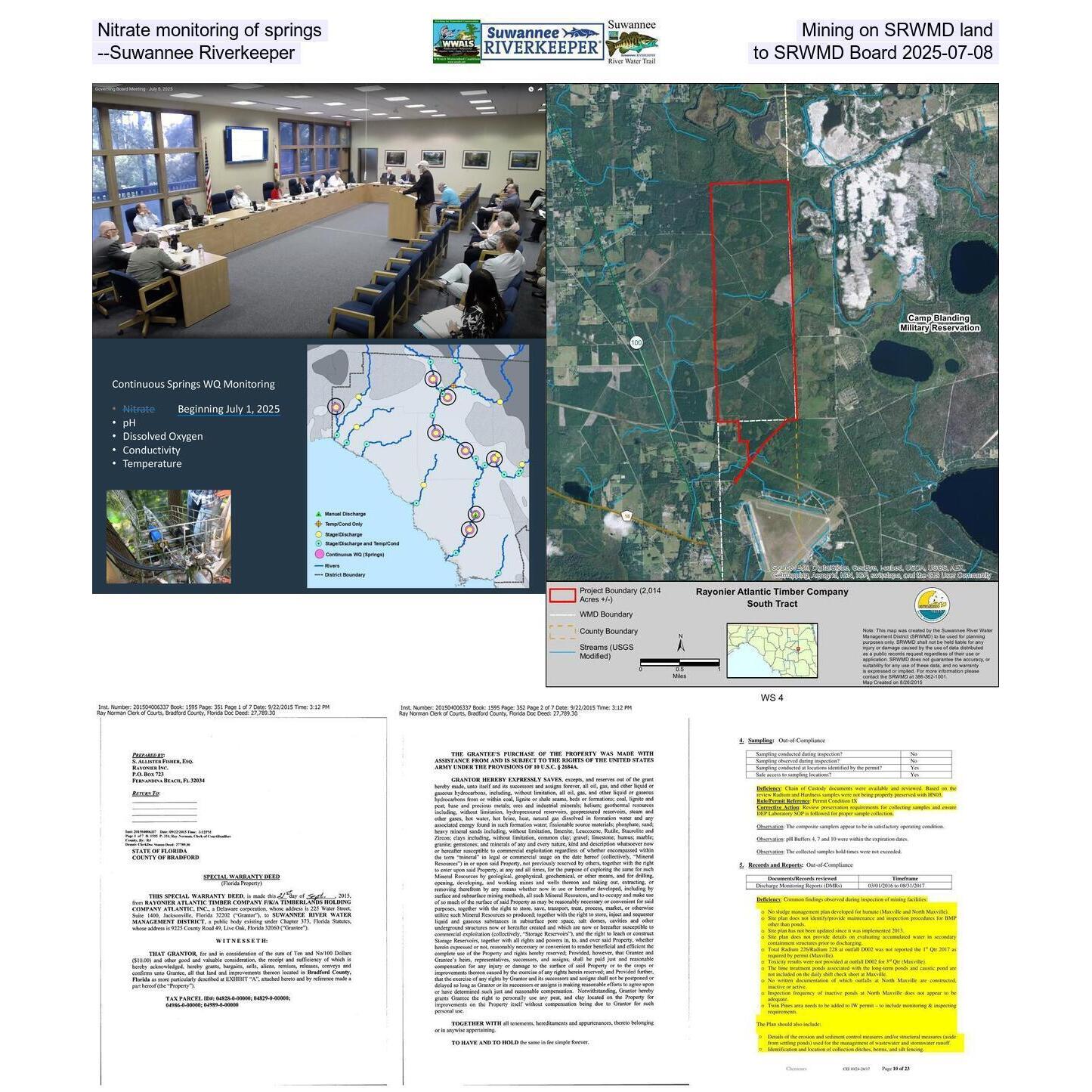 Nitrate monitoring of springs and Mining on SRWMD land, --Suwannee Riverkeeper to SRWMD Board 2025-07-08