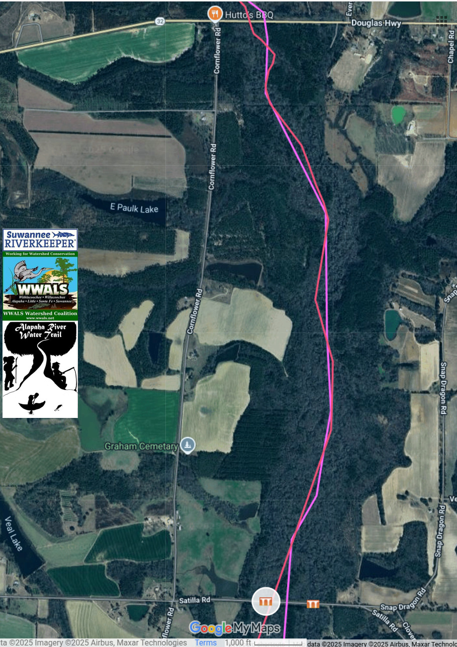 Map: Closeup Satilla Road Willacoochee River Overflow Bridge --ARWT