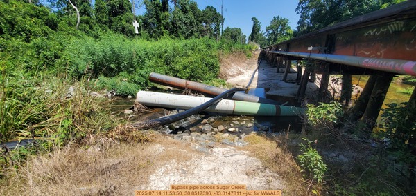 Bypass pipe across Sugar Creek, 2025:07:14 11:53:50, 30.8517396, -83.3147811 --jsq for WWALS