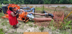 [Malia Thomas, WTXL TV, videoing Sugar Creek Bypass Pump, 2025:07:16 13:45:07, 30.8514289, -83.3147487 --jsq for WWALS]