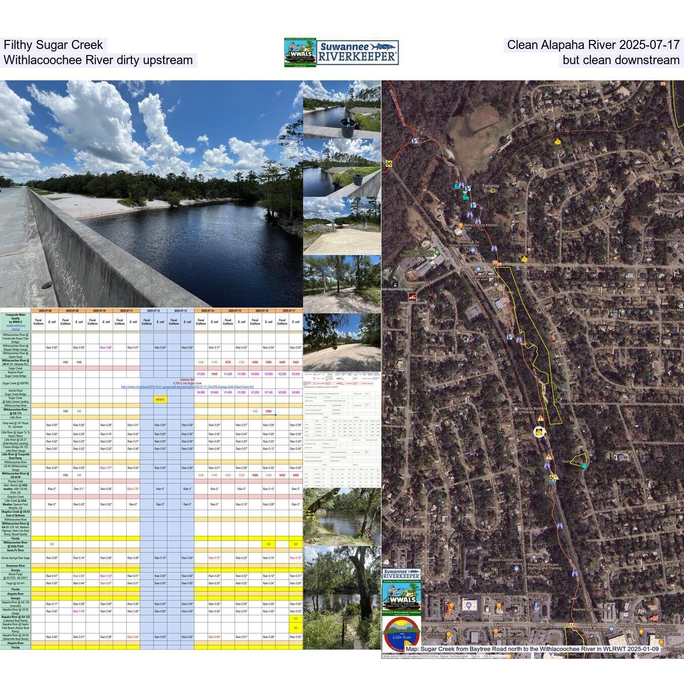 Filthy Sugar Creek, Clean Alapaha River 2025-07-17, Withlacoochee River dirty upstream, but clean downstream