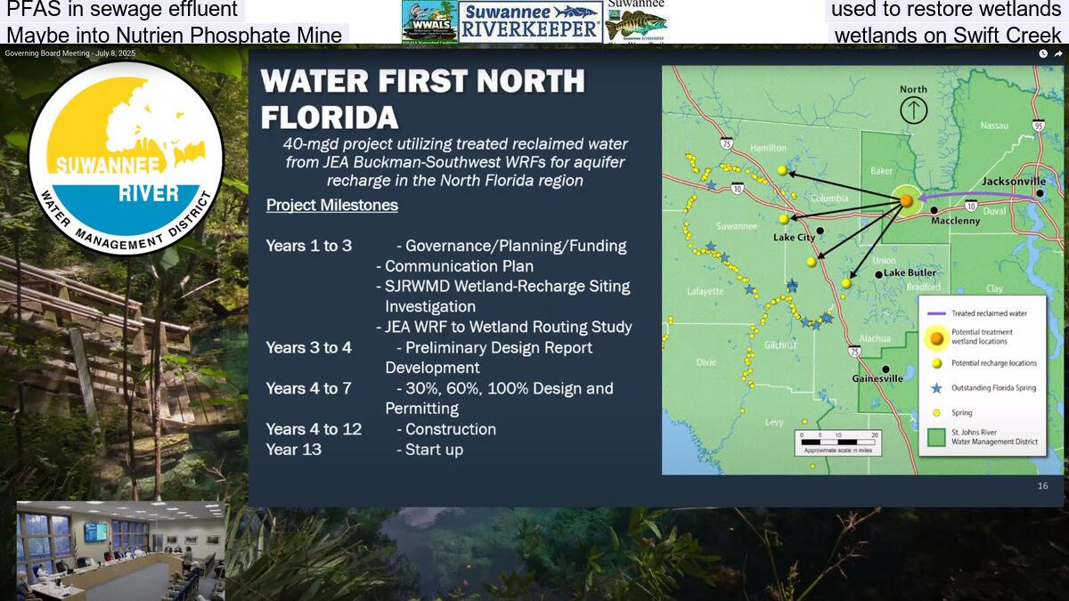 PFAS in sewage effluent used to restore wetlands, Maybe into Nutrien Phosphate Mine wetlands on Swift Creek