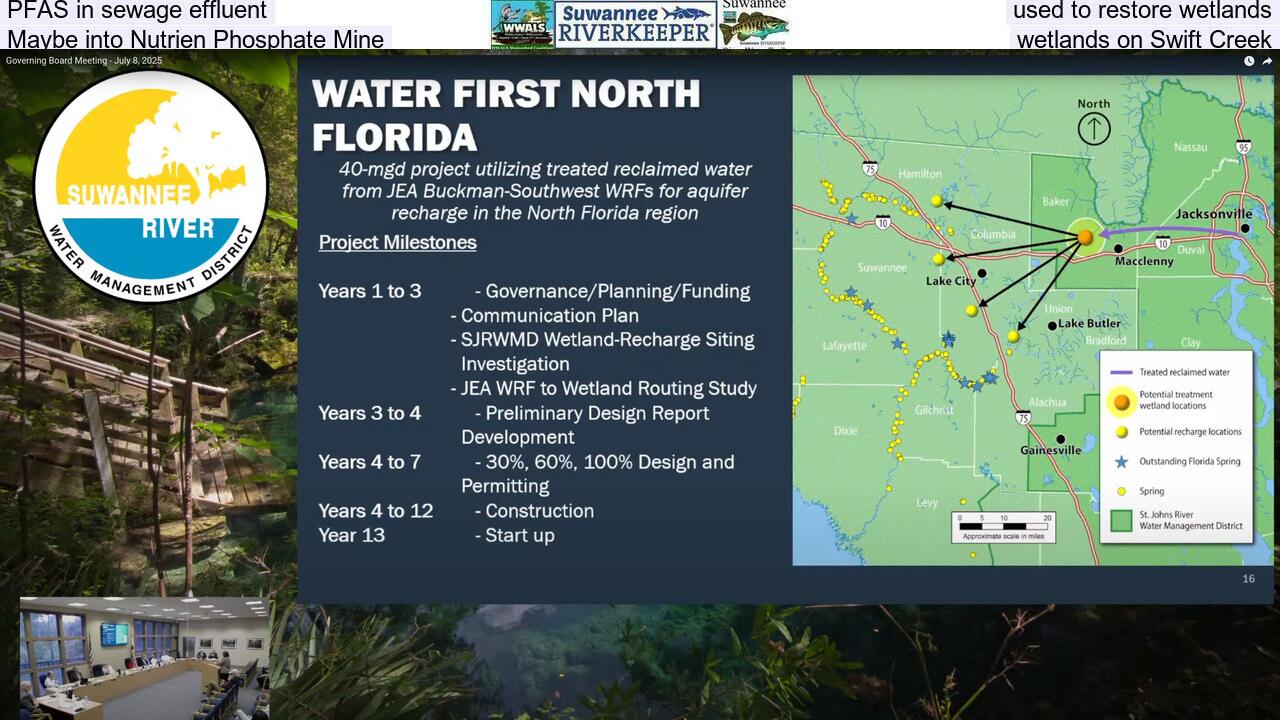 PFAS in sewage effluent used to restore wetlands, Maybe into Nutrien Phosphate Mine wetlands on Swift Creek