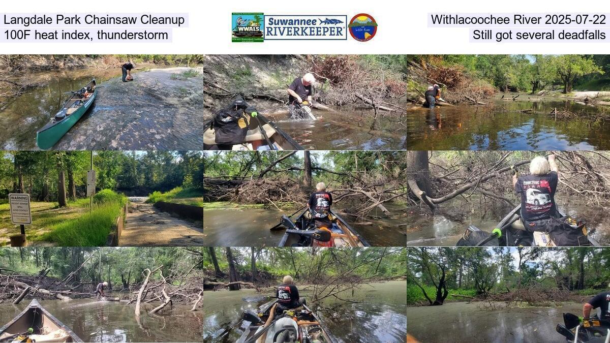 Langdale Park Chainsaw Cleanup, Withlacoochee River 2025-07-22, 100F heat index, thunderstorm, Still got several deadfalls