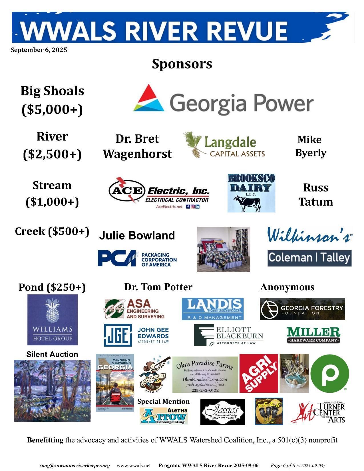 Sponsors, WWALS River Revue 2025