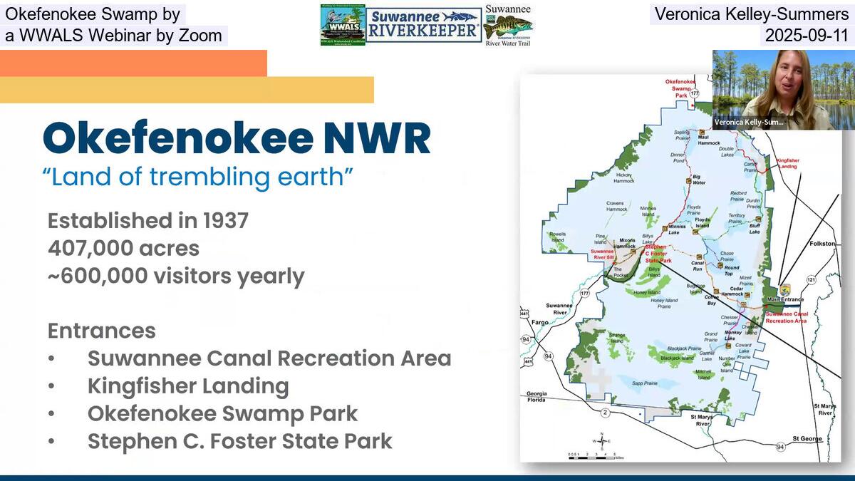 Okefenokee Swamp by Veronica Kelley-Summers, a WWALS Webinar by Zoom, 2025-09-11