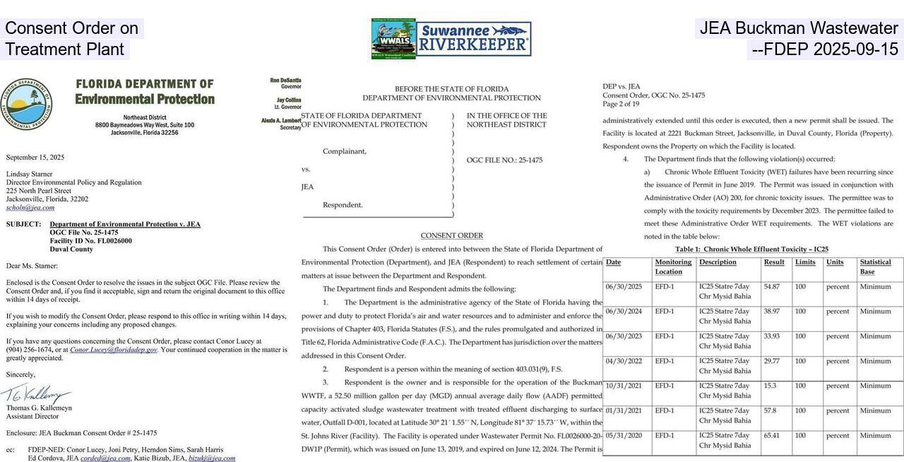 Consent Order on JEA Buckman Wastewater Treatment Plant --FDEP 2025-09-15