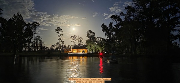 Reflected moon over Banks Lake Outdoors, 2025-10-06 --jsq for WWALS