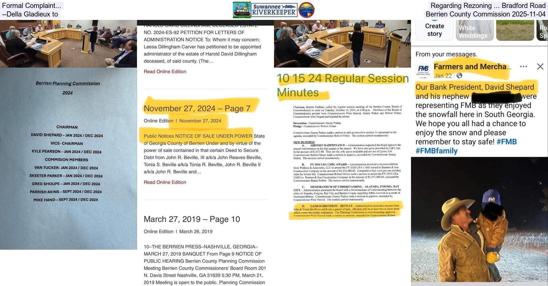 Formal Complaint... Regarding Rezoning ... Bradford Road --Della Gladieux to Berrien County Commission 2025-11-04