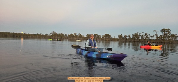 [Turtleman Chris Adams and the moon rising, 2025-11-05 --jsq for WWALS]