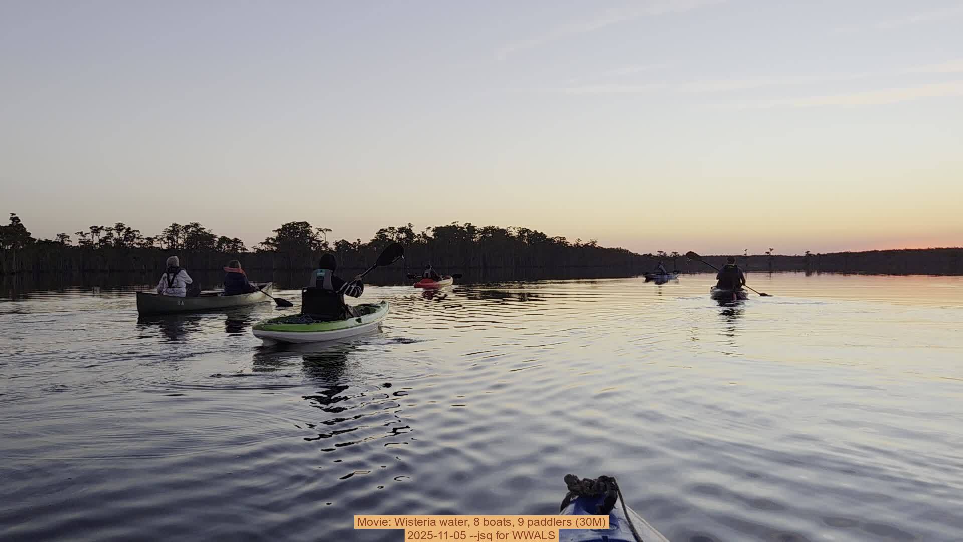 Movie: Wisteria water, 8 boats, 9 paddlers (30M), 2025-11-05 --jsq for WWALS