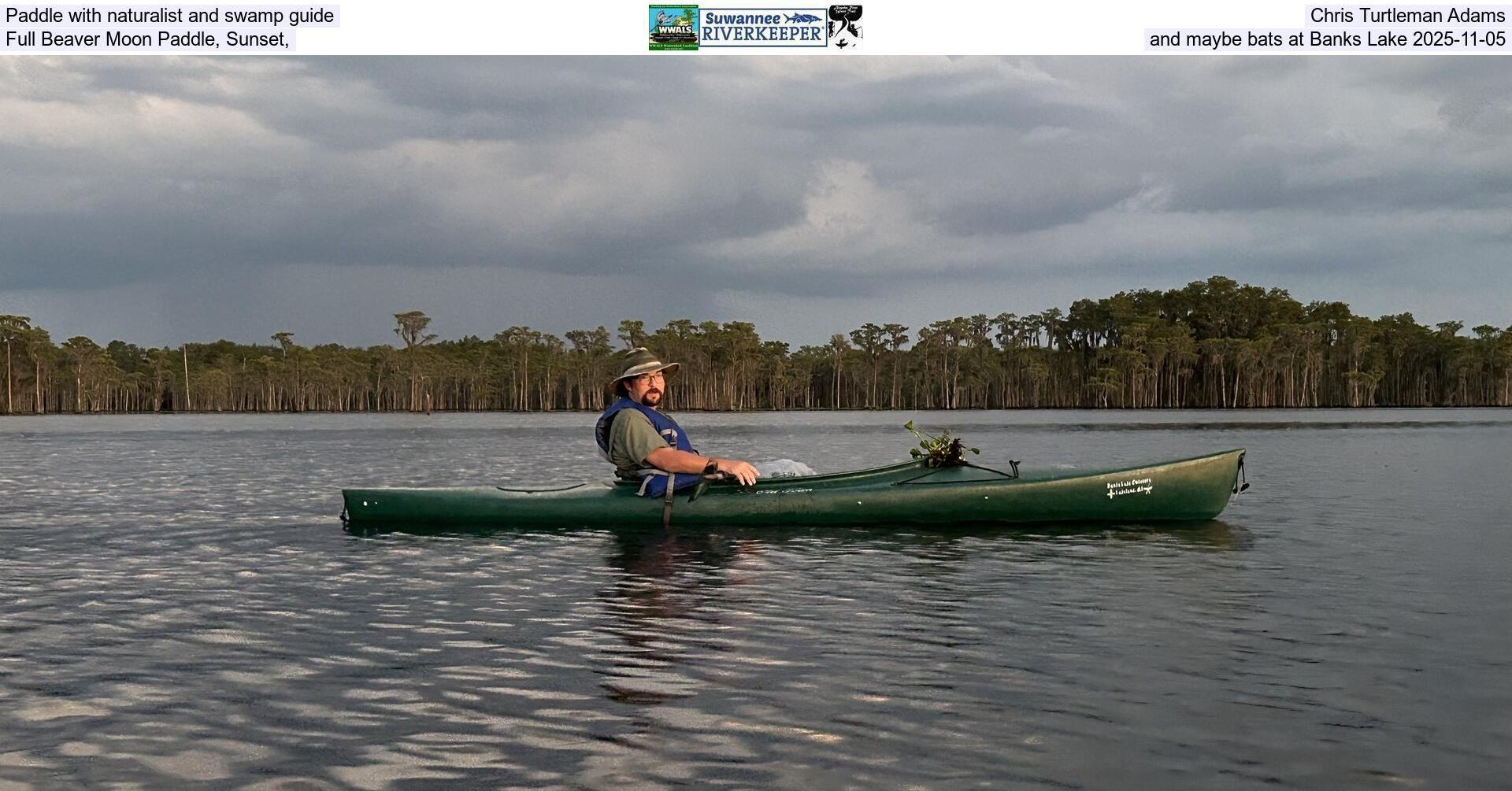 [Paddle with naturalist and swamp guide Chris Turtleman Adams, Full Beaver Moon Paddle, Sunset, and maybe bats at Banks Lake 2025-11-05]