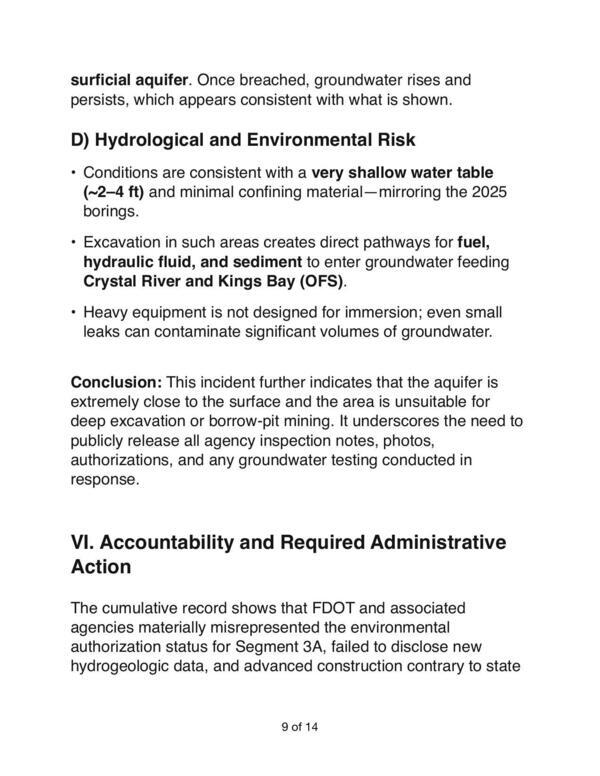 D) Hydrological and Environmental Risk VI. Accountability and Required Administrative Action