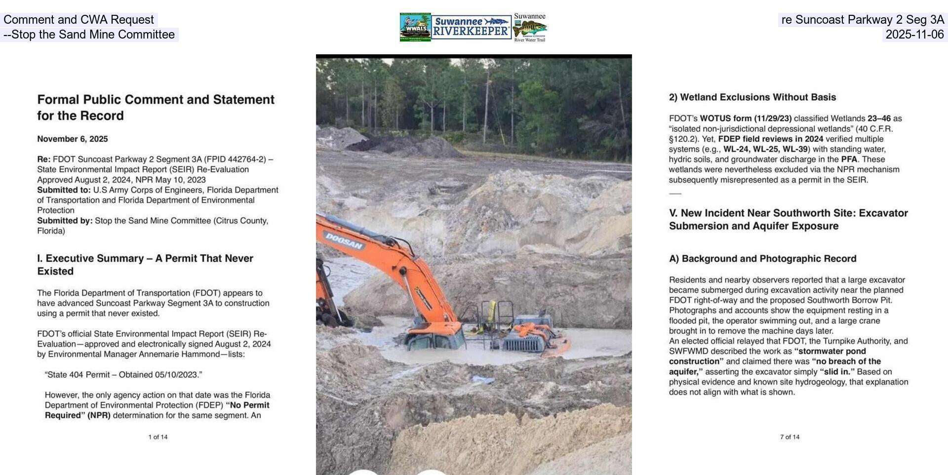 Comment and CWA Request, re Suncoast Parkway 2 Seg 3A --Stop the Sand Mine Committee, 2025-11-06