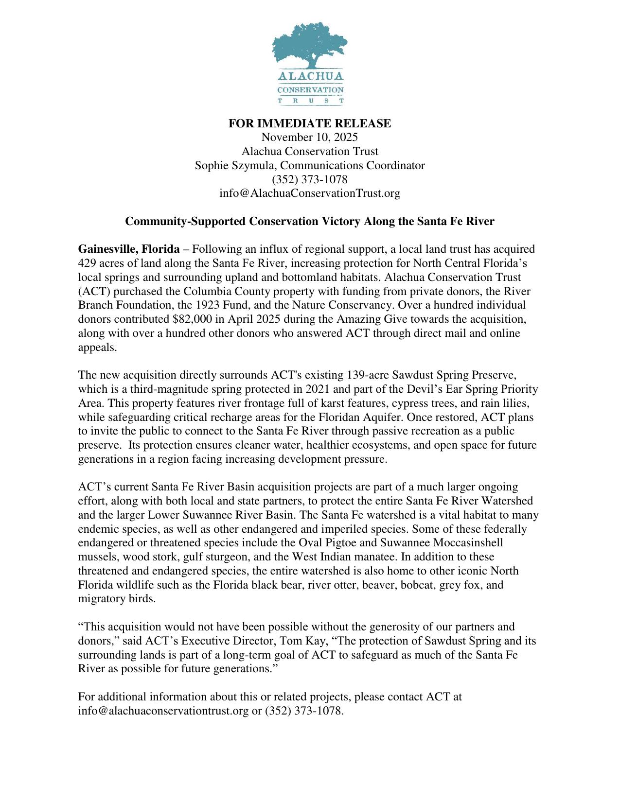 Community-Supported Conservation Victory Along the Santa Fe River