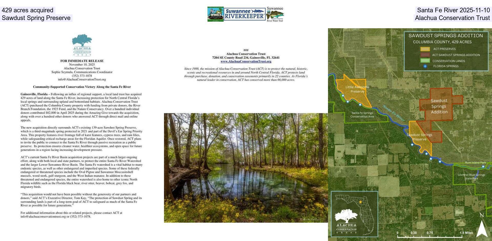 429 acres acquired, Santa Fe River 2025-11-10, Sawdust Spring Preserve, Alachua Conservation Trust